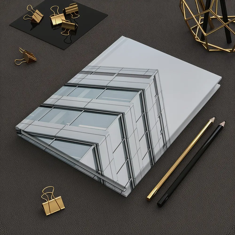 Modern Glass Office Building Corner Gray Sky – Notebooks
