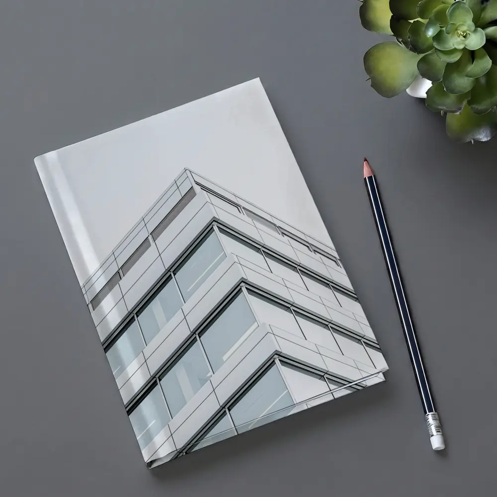 Modern Glass Office Building Corner Gray Sky – Notebooks
