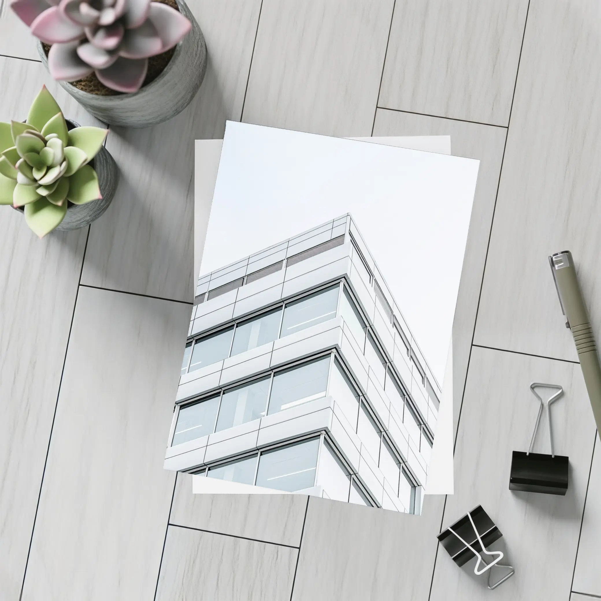 Modern Glass Office Building Corner Gray Sky – Postcards