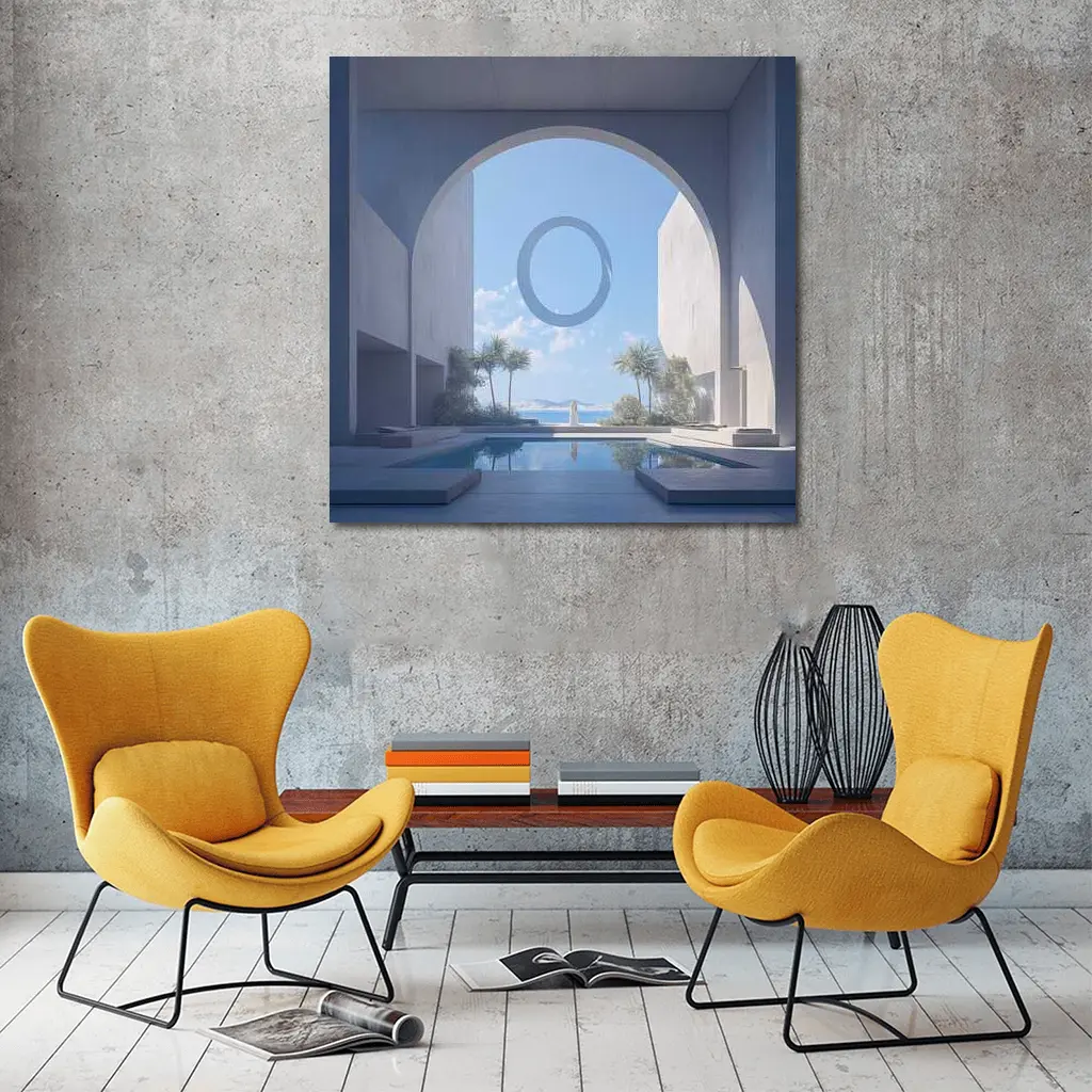 Minimalist Concrete Arch Pool Ocean View – Wall Art