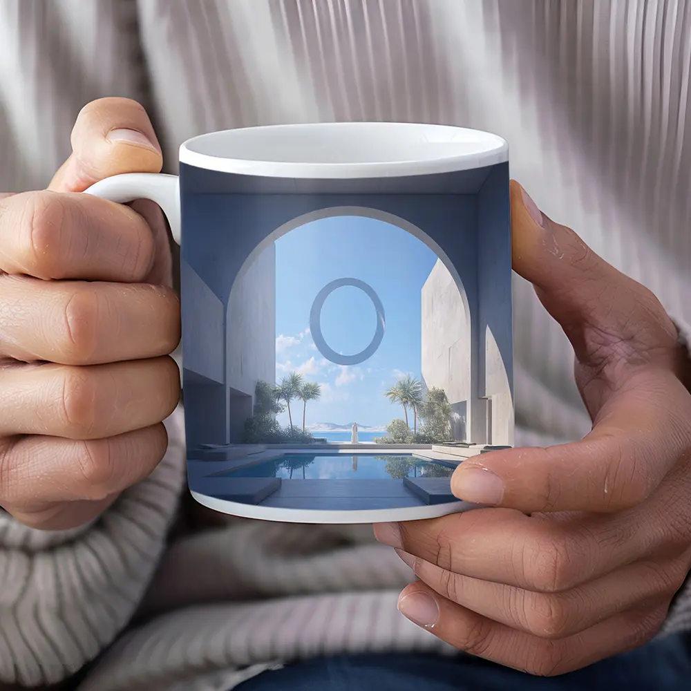 Minimalist Concrete Arch Pool Ocean View – Mugs