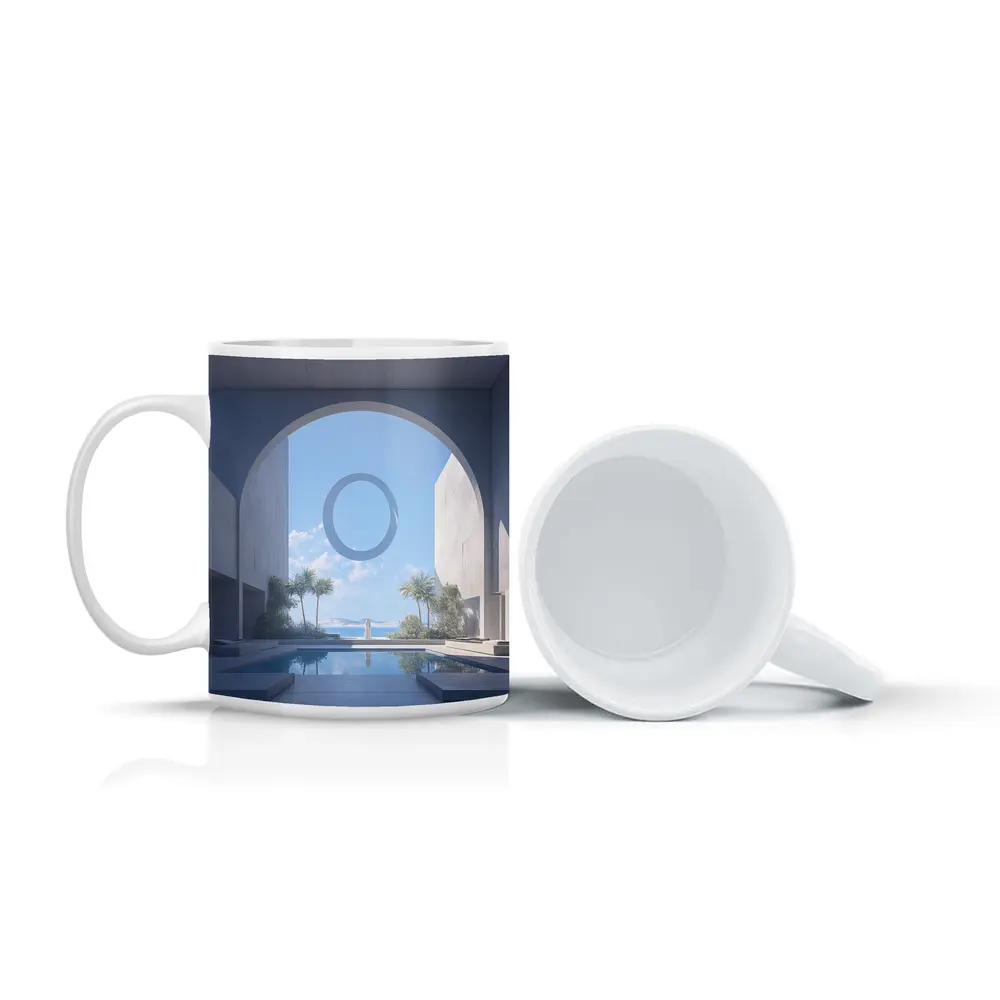 Minimalist Concrete Arch Pool Ocean View – Mugs