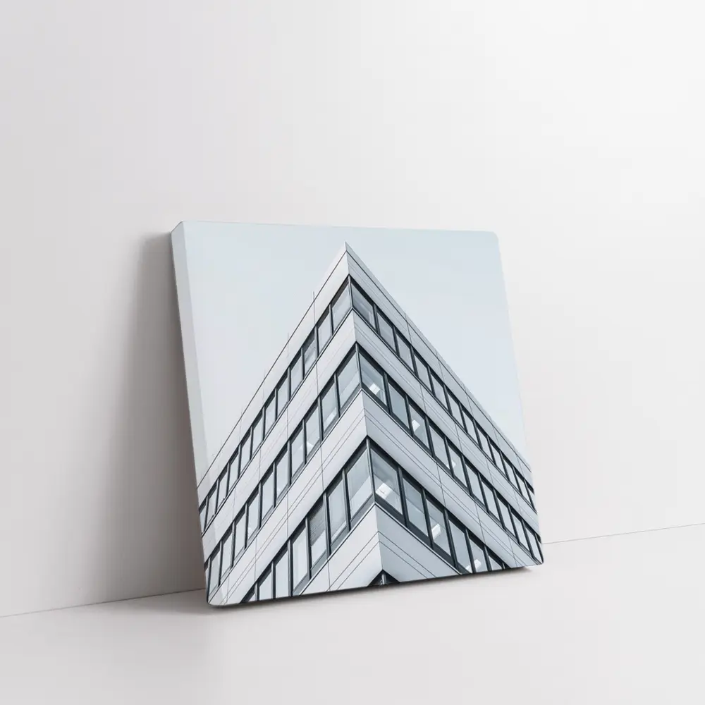 Modern Office Building Corner Against Gray Sky – Wall Art