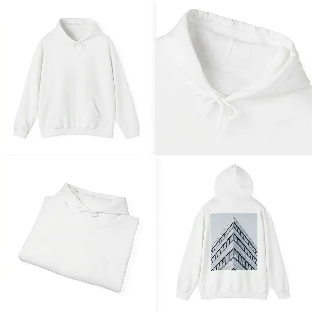 Modern Office Building Corner Against Gray Sky – Hoodies