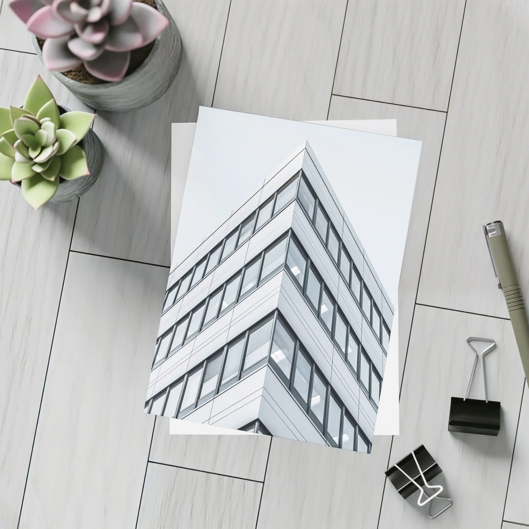 Modern Office Building Corner Against Gray Sky – Postcards
