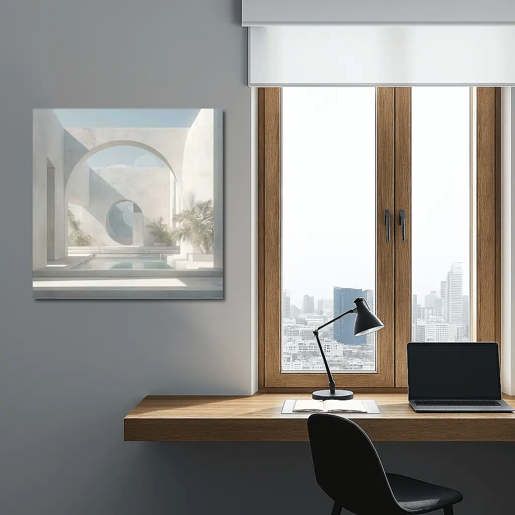 Minimalist White Concrete Courtyard Arch Architecture – Wall Art