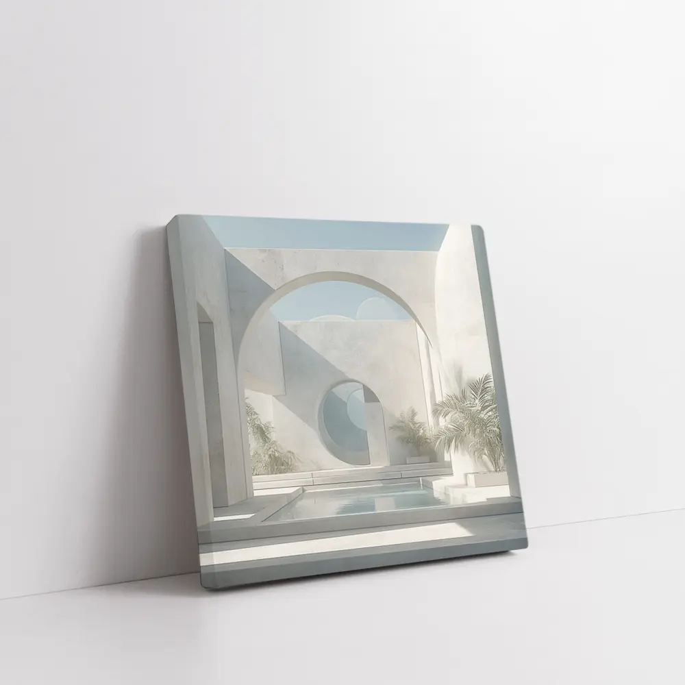 Minimalist White Concrete Courtyard Arch Architecture – Wall Art