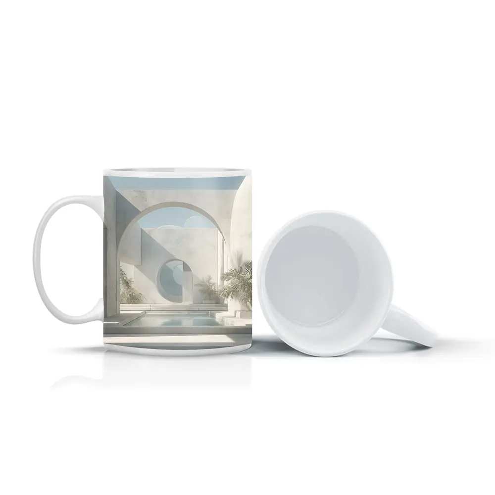 Minimalist White Concrete Courtyard Arch Architecture – Mugs