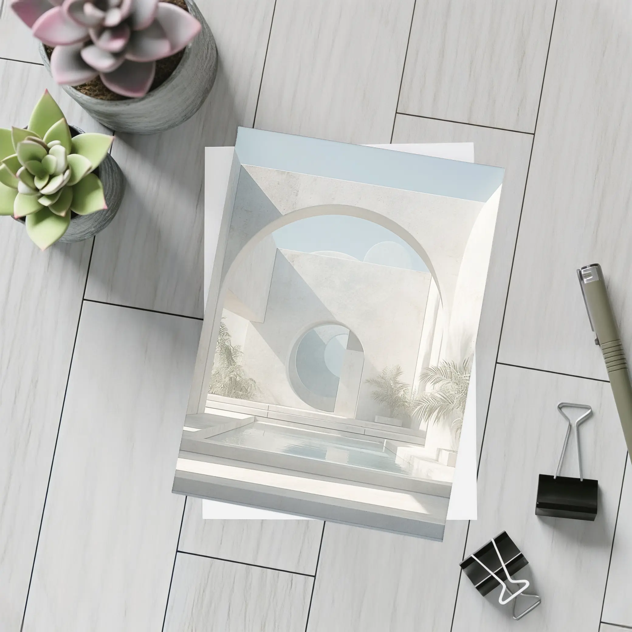 Minimalist White Concrete Courtyard Arch Architecture – Postcards
