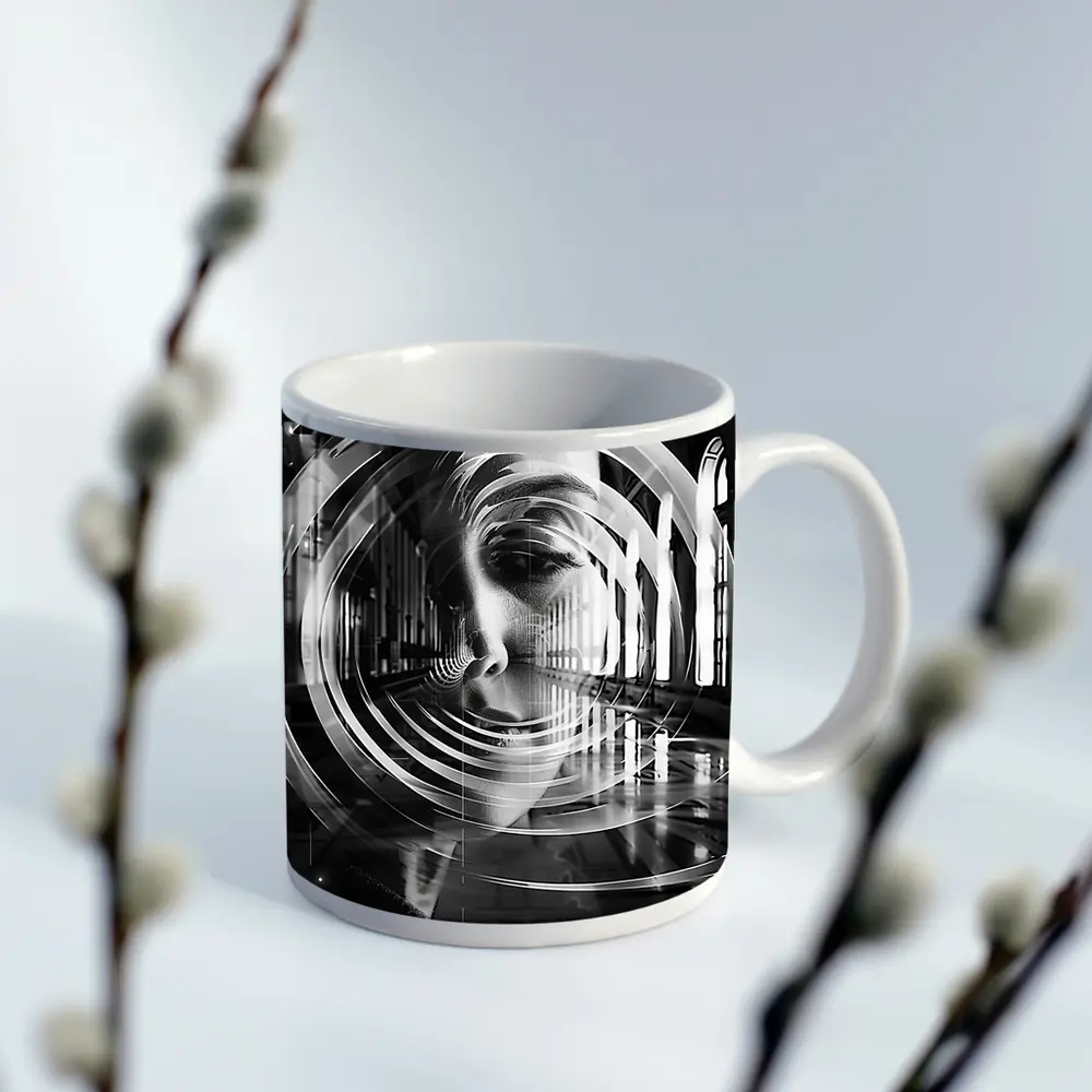 Woman Face Double Exposure Cathedral Interior – Mugs