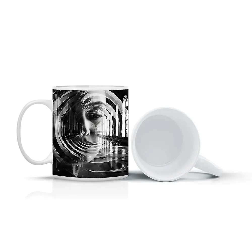 Woman Face Double Exposure Cathedral Interior – Mugs