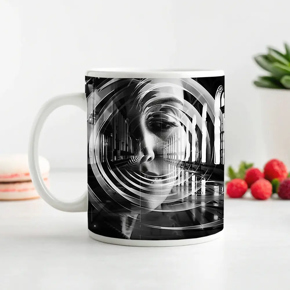 Woman Face Double Exposure Cathedral Interior – Mugs