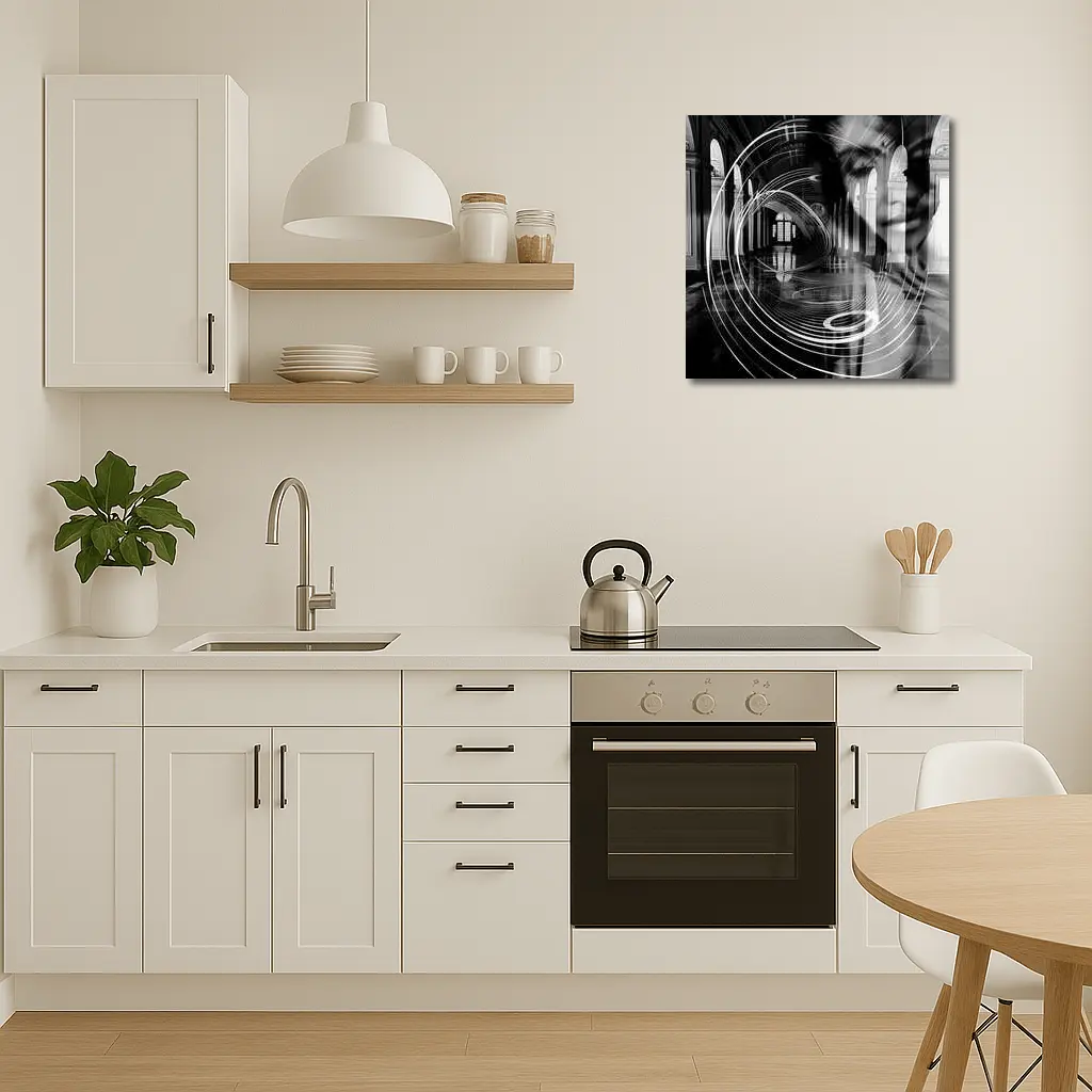 Black White Surreal Face Grand Hall Interior – Wall Art