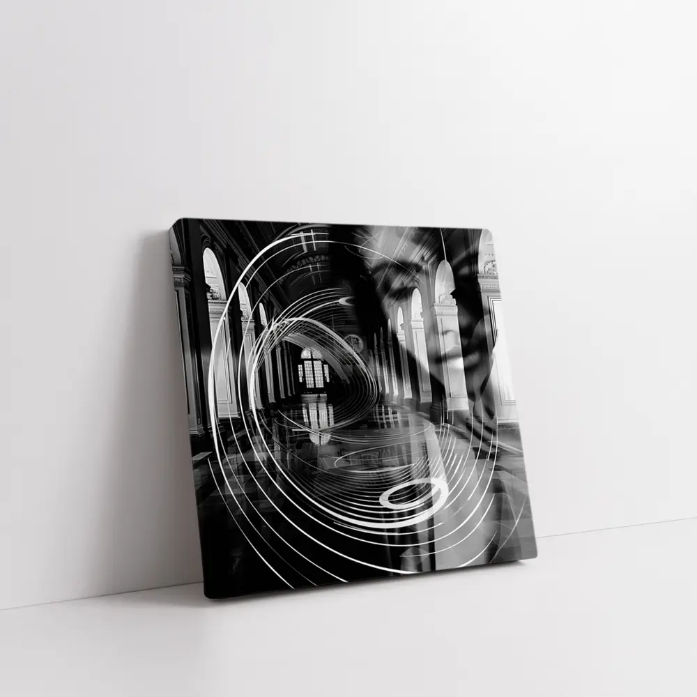Black White Surreal Face Grand Hall Interior – Wall Art