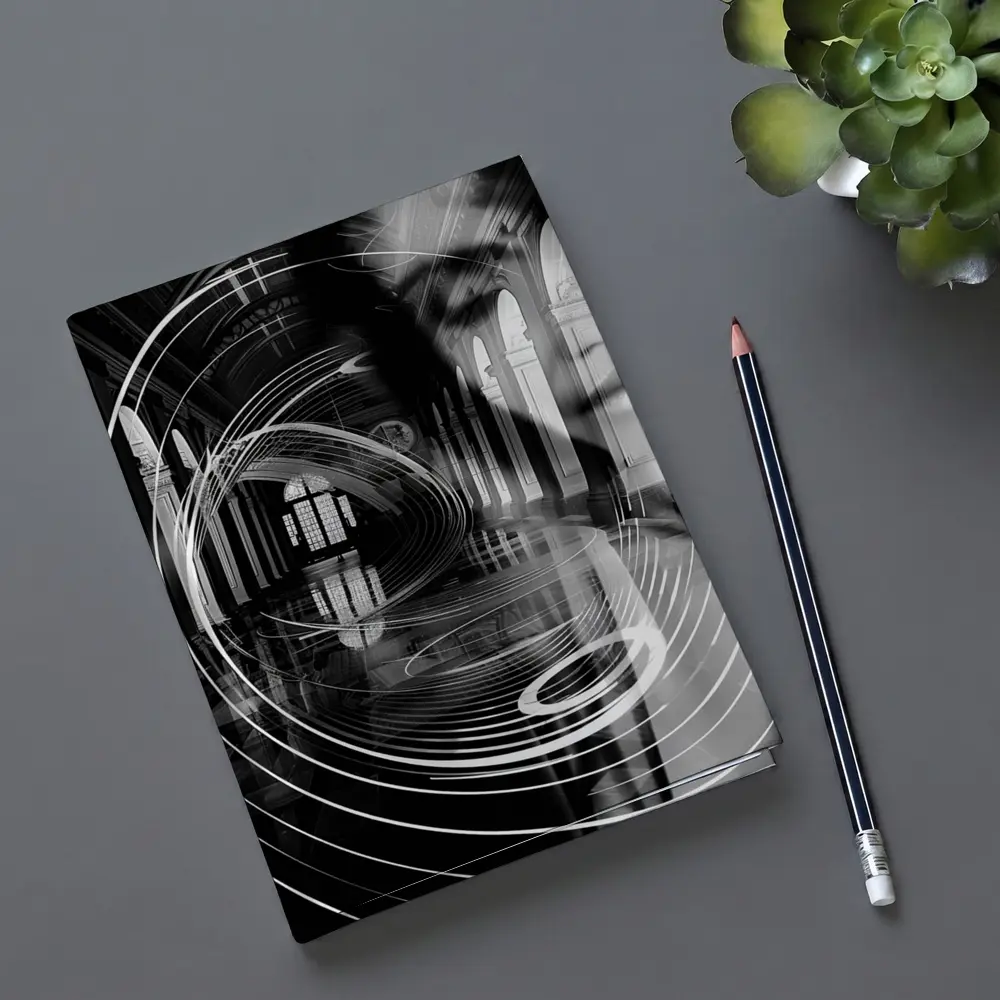 Black White Surreal Face Grand Hall Interior – Notebooks