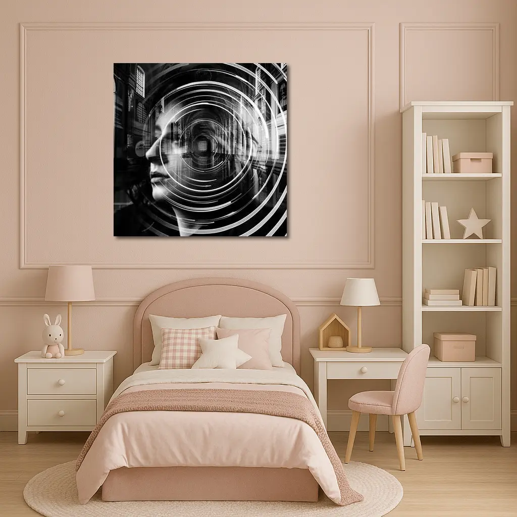 Woman Face Double Exposure Cathedral Black White – Wall Art