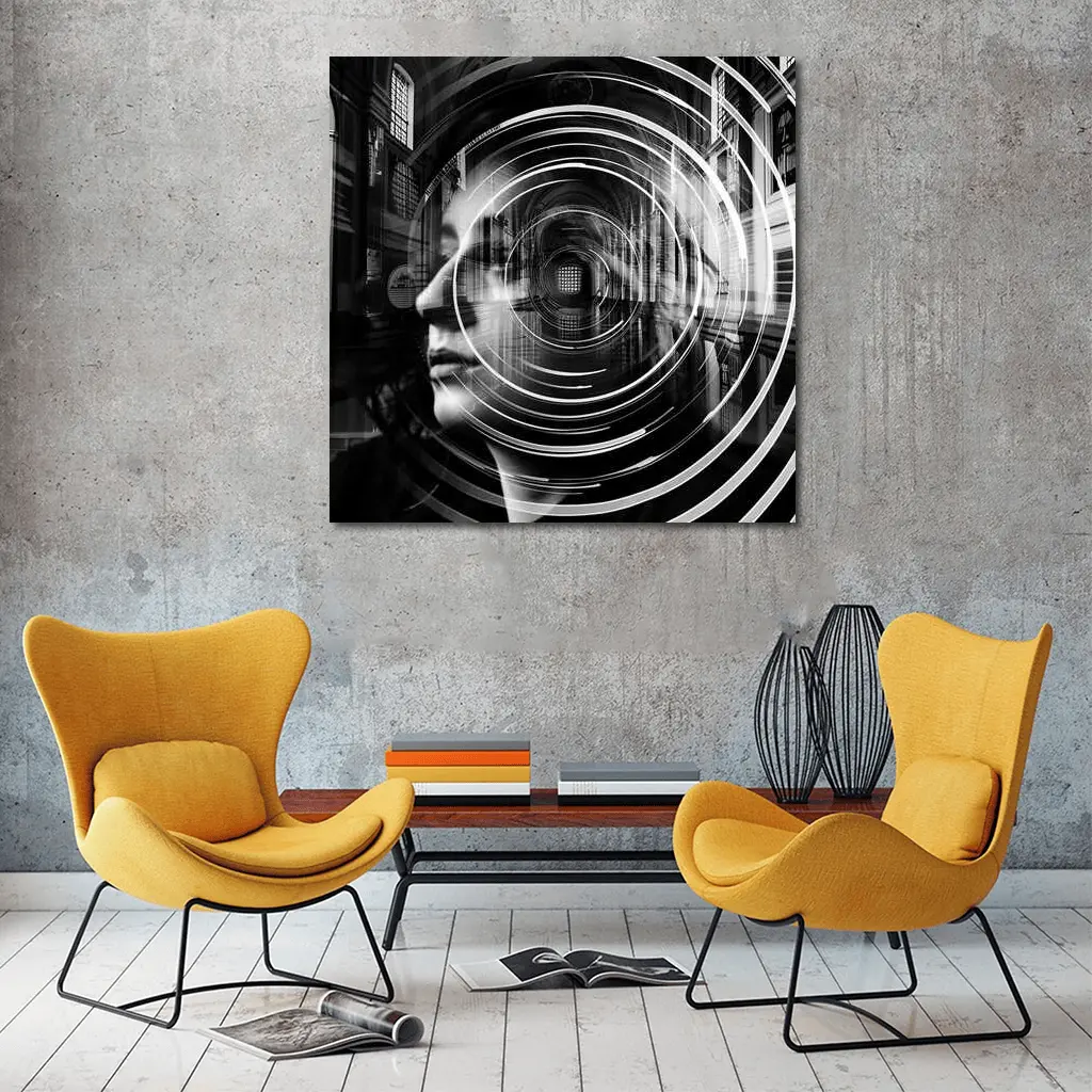 Woman Face Double Exposure Cathedral Black White – Wall Art