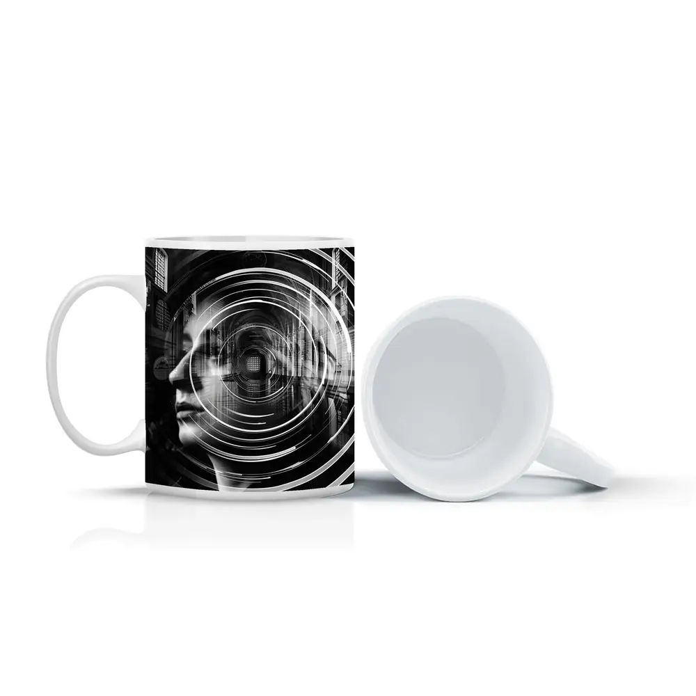 Woman Face Double Exposure Cathedral Black White – Mugs