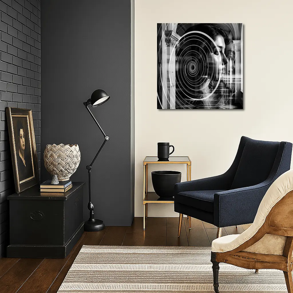 Woman Portrait Black White Spiral Abstract – Wall Art