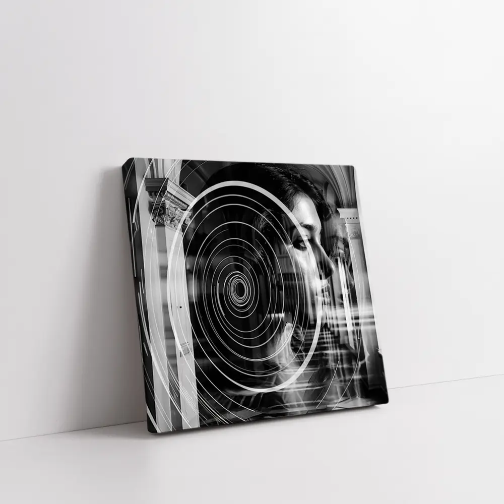 Woman Portrait Black White Spiral Abstract – Wall Art