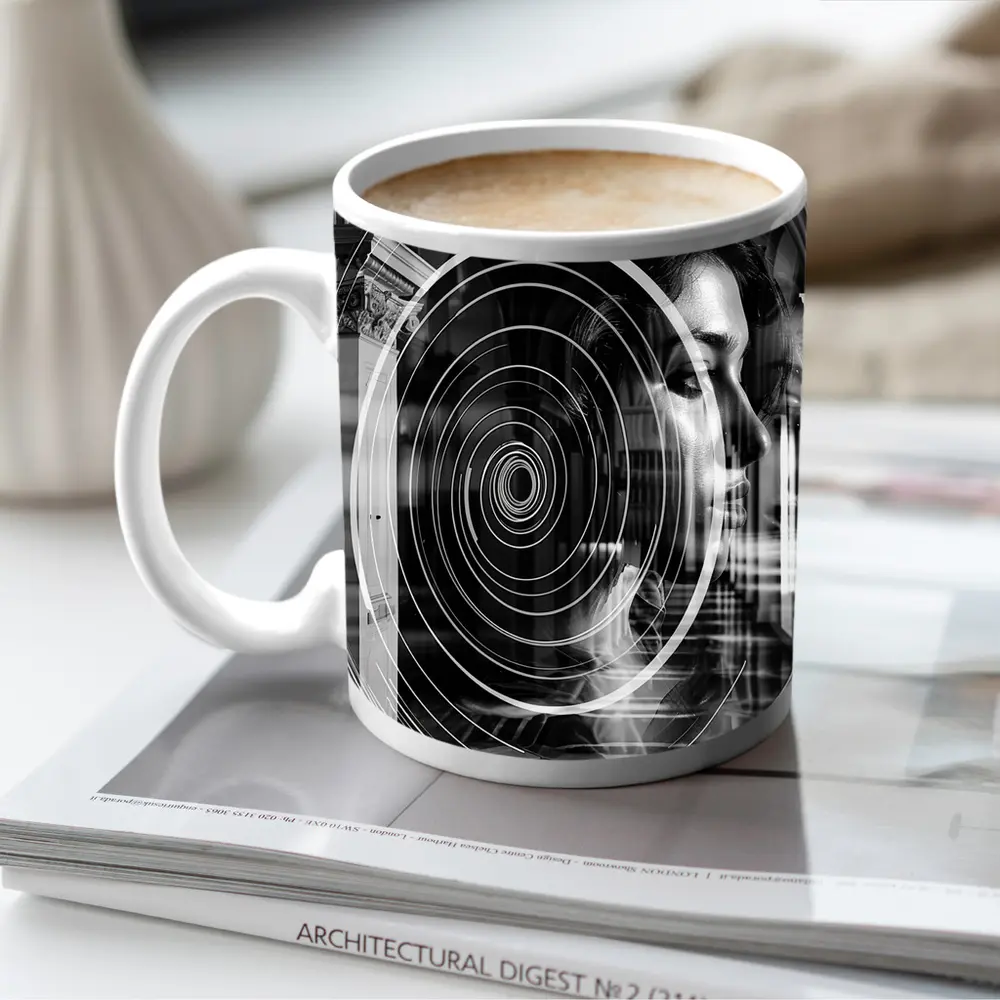 Woman Portrait Black White Spiral Abstract – Mugs
