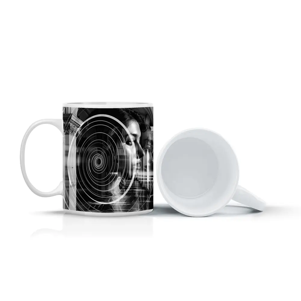 Woman Portrait Black White Spiral Abstract – Mugs