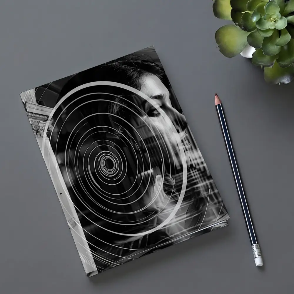 Woman Portrait Black White Spiral Abstract – Notebooks