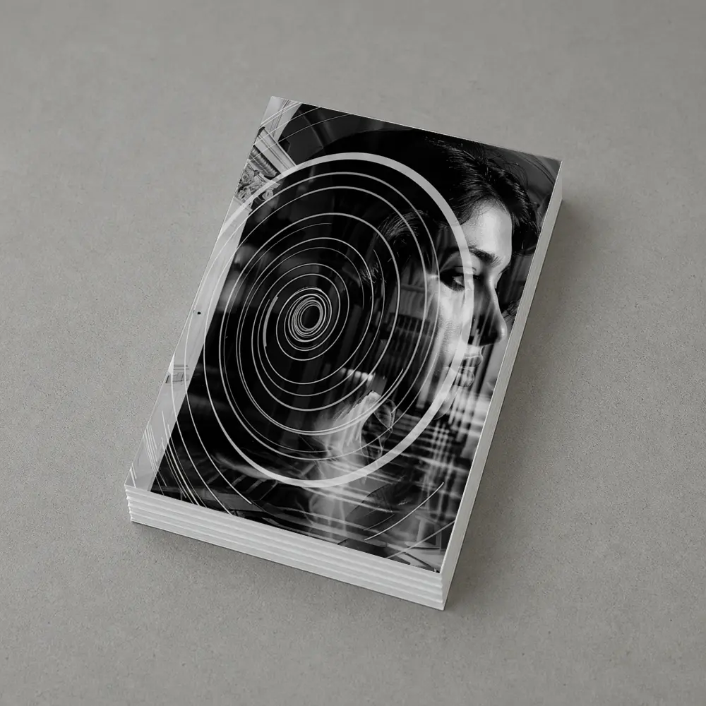 Woman Portrait Black White Spiral Abstract – Postcards