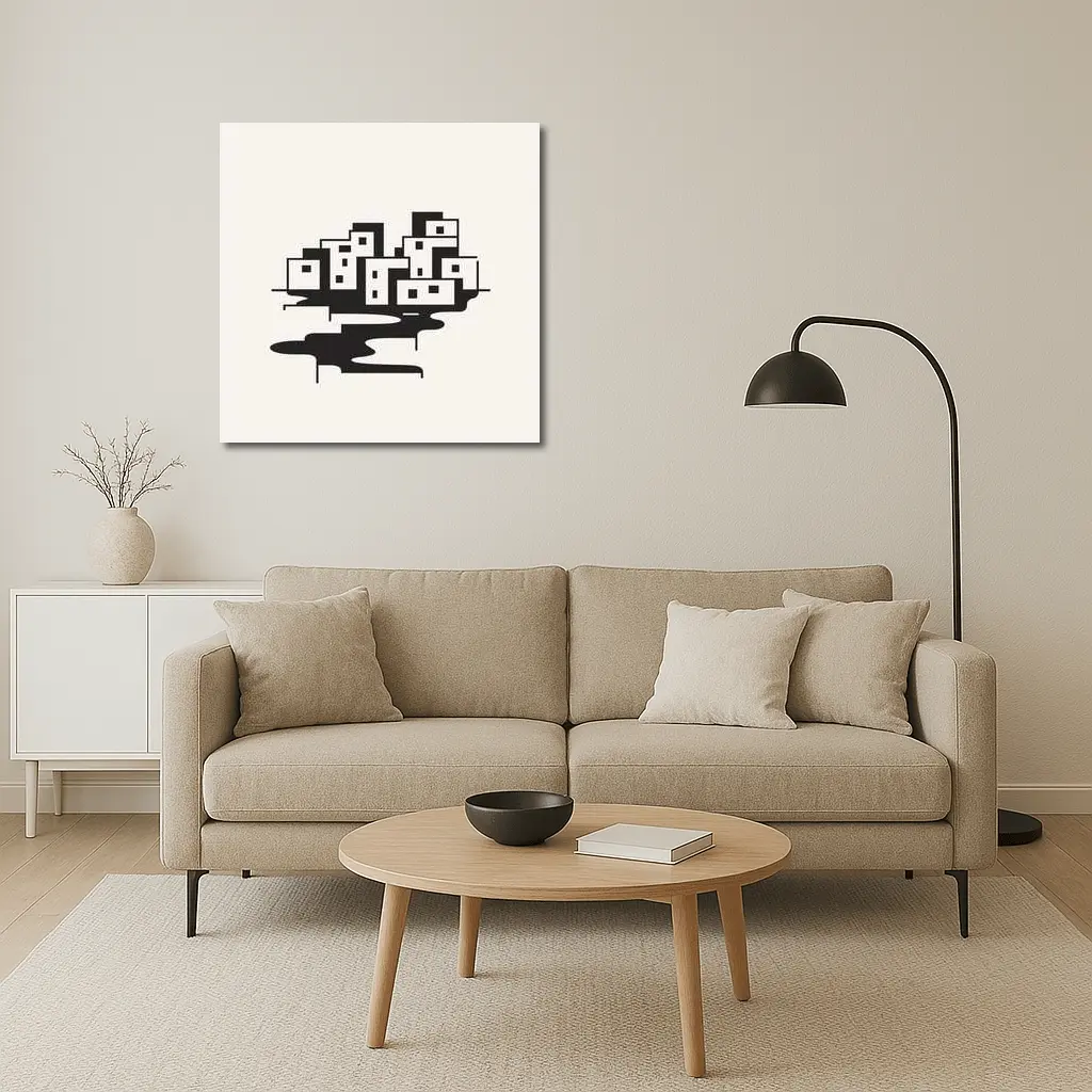 Minimalist Black White City Buildings Abstract Art – Wall Art