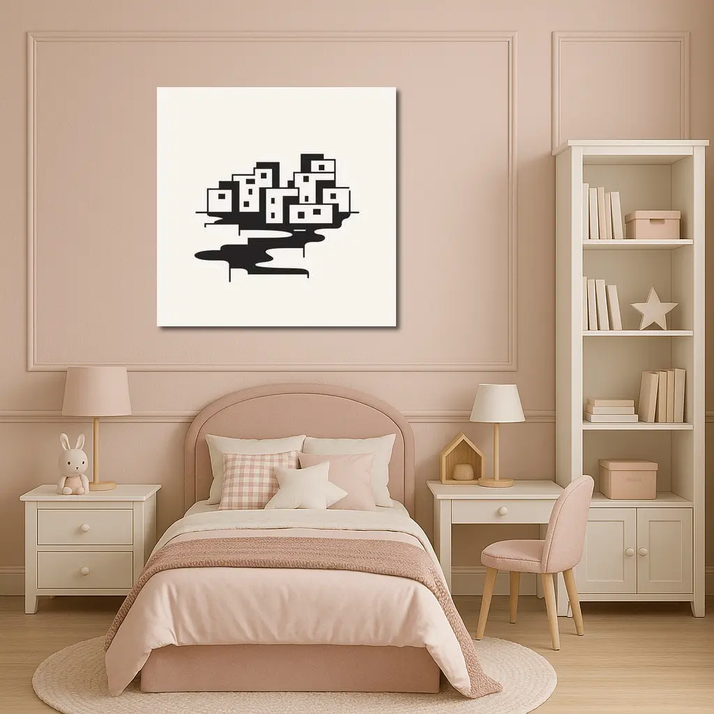 Minimalist Black White City Buildings Abstract Art – Wall Art