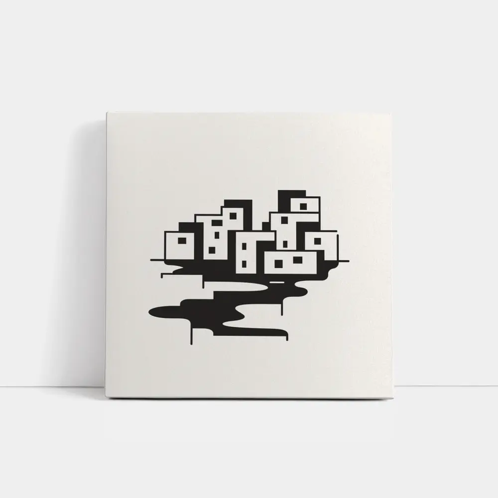 Minimalist Black White City Buildings Abstract Art – Wall Art
