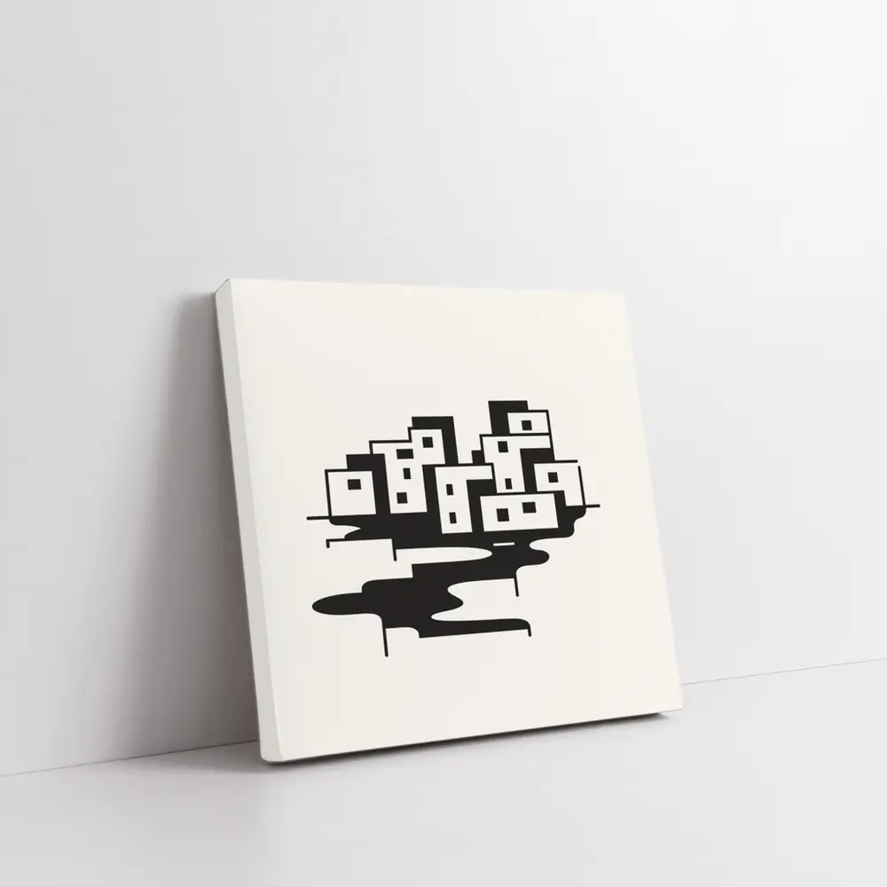 Minimalist Black White City Buildings Abstract Art – Wall Art