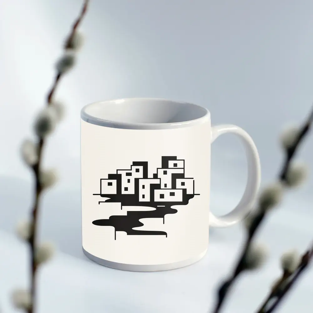 Minimalist Black White City Buildings Abstract Art – Mugs