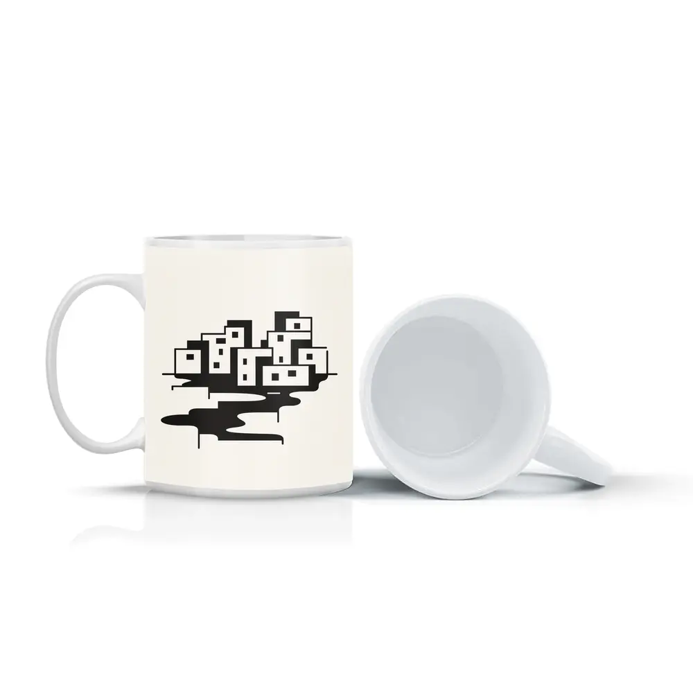 Minimalist Black White City Buildings Abstract Art – Mugs