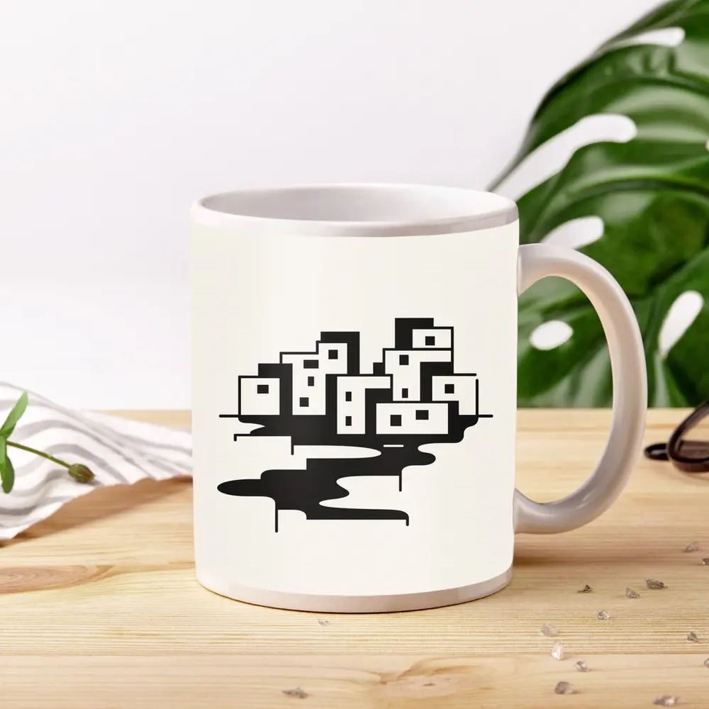 Minimalist Black White City Buildings Abstract Art – Mugs