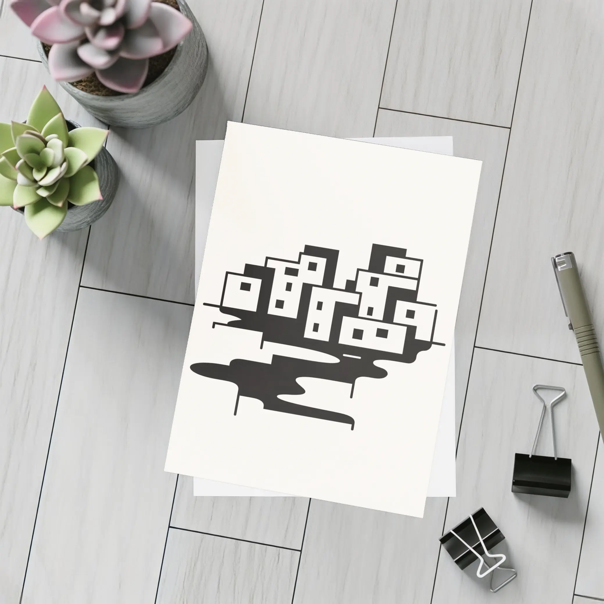 Minimalist Black White City Buildings Abstract Art – Postcards