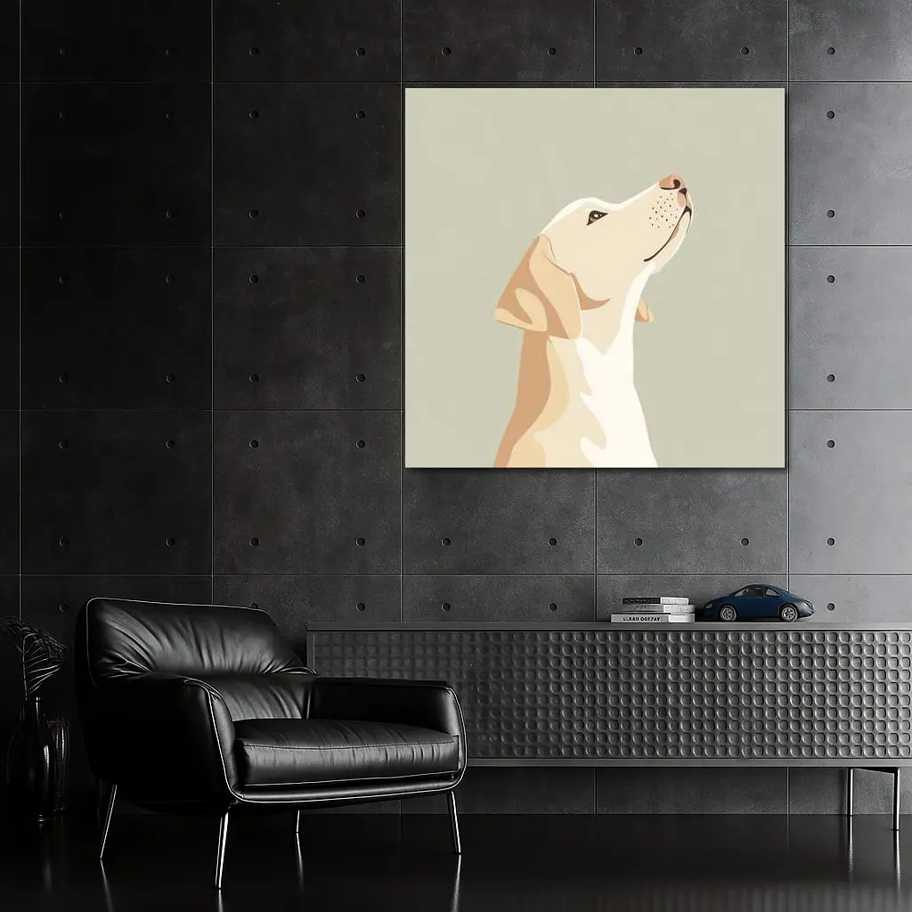 Yellow Labrador Retriever Looking Up Sage Background – Wall Art