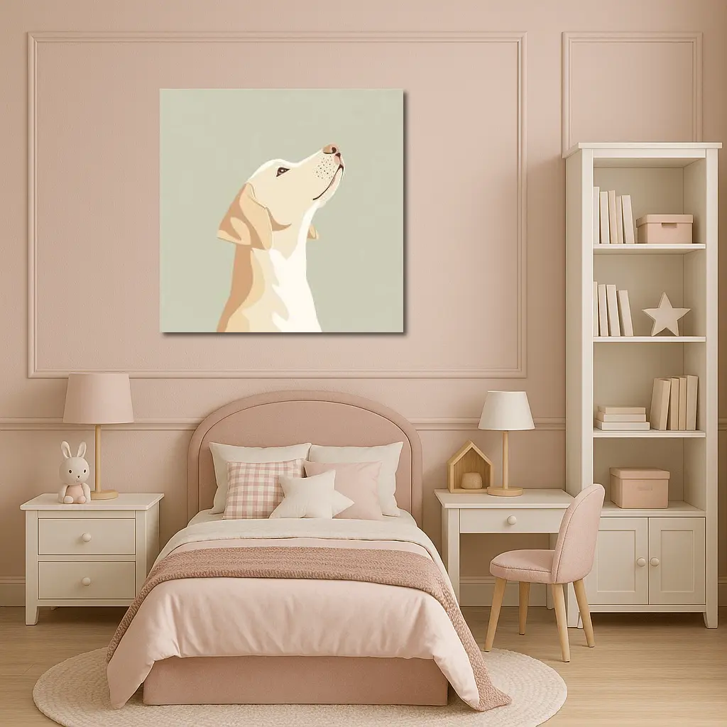 Yellow Labrador Retriever Looking Up Sage Background – Wall Art