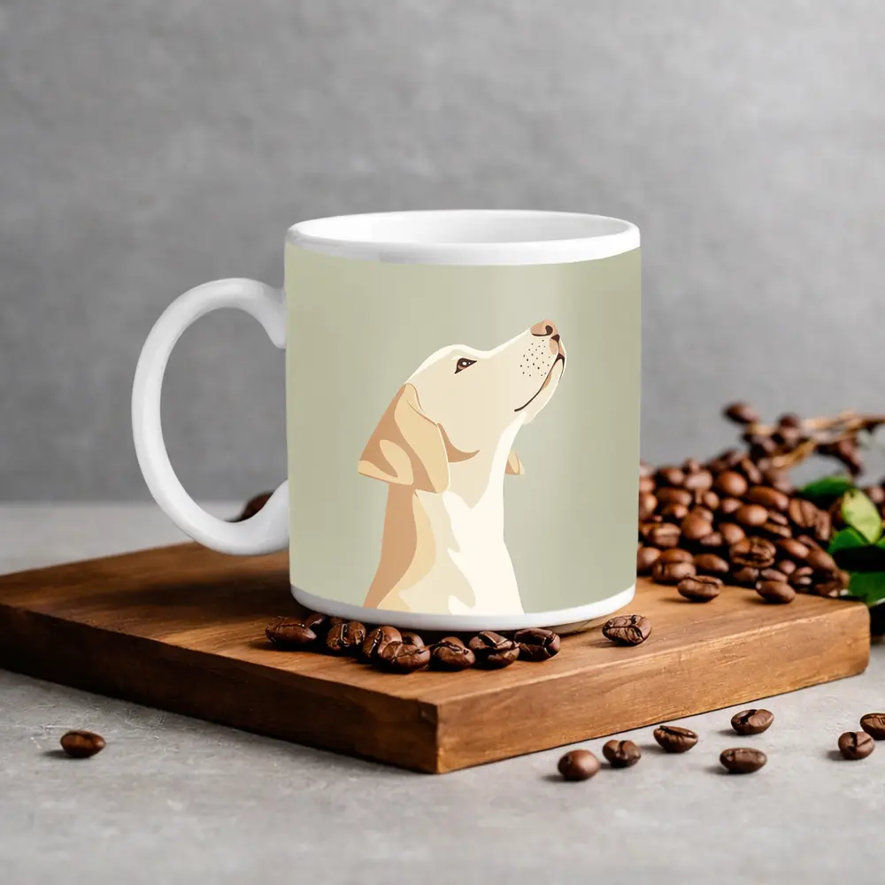 Yellow Labrador Retriever Looking Up Sage Background – Mugs