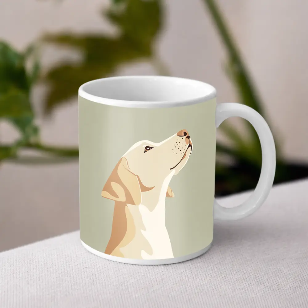 Yellow Labrador Retriever Looking Up Sage Background – Mugs