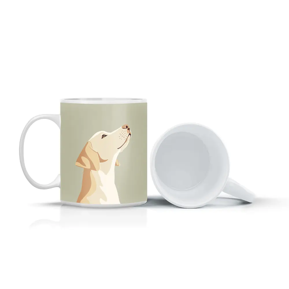 Yellow Labrador Retriever Looking Up Sage Background – Mugs