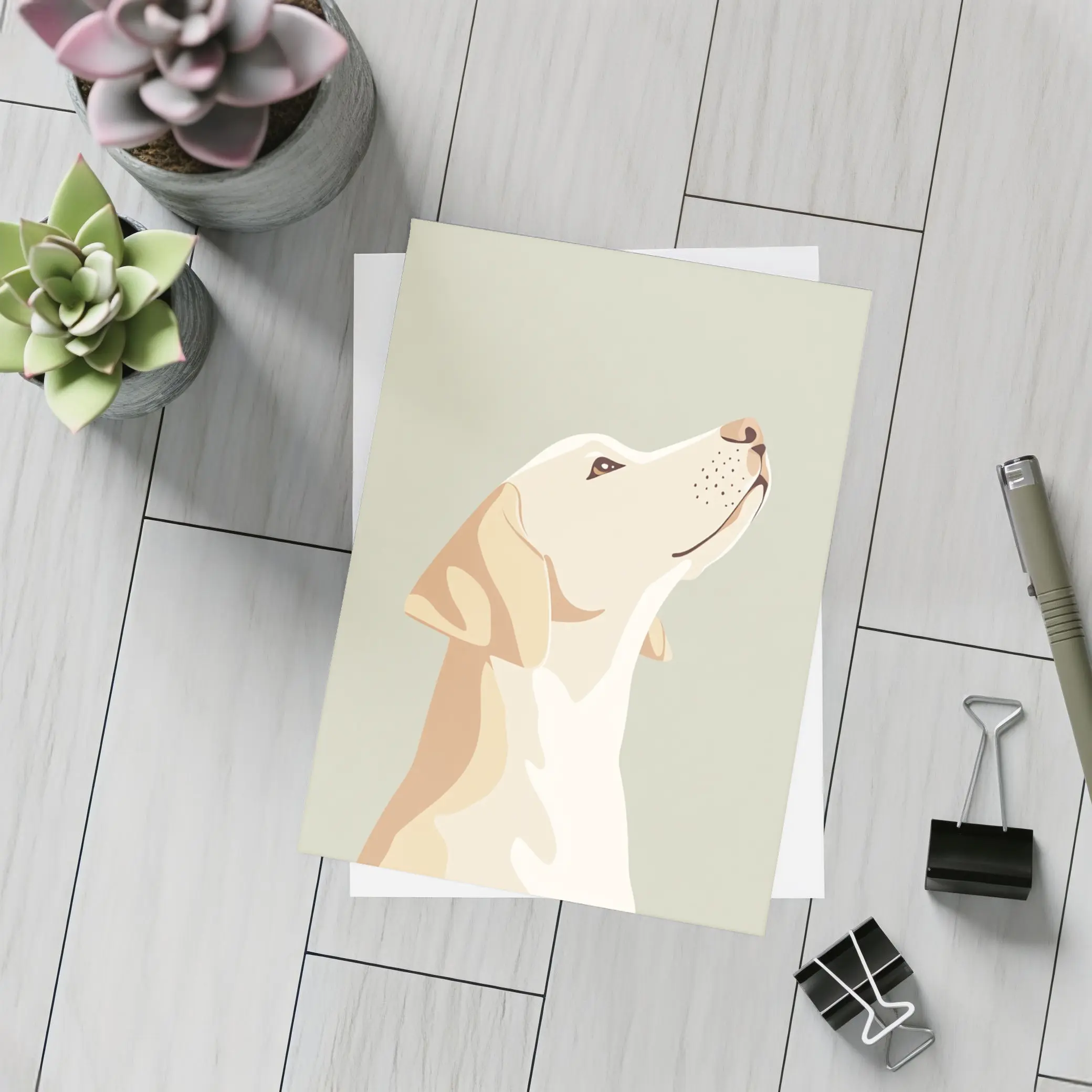 Yellow Labrador Retriever Looking Up Sage Background – Postcards