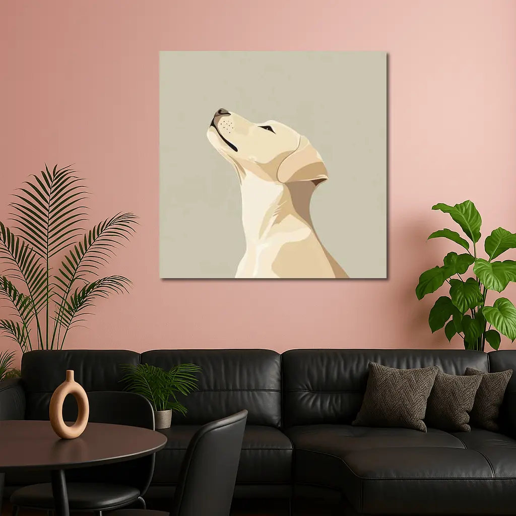 Yellow Labrador Retriever Looking Up Beige Background – Wall Art