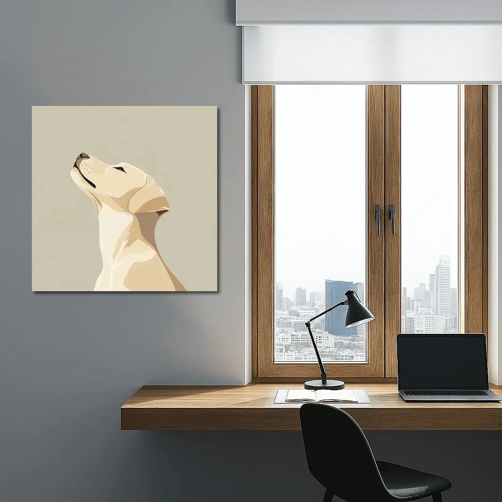 Yellow Labrador Retriever Looking Up Beige Background – Wall Art