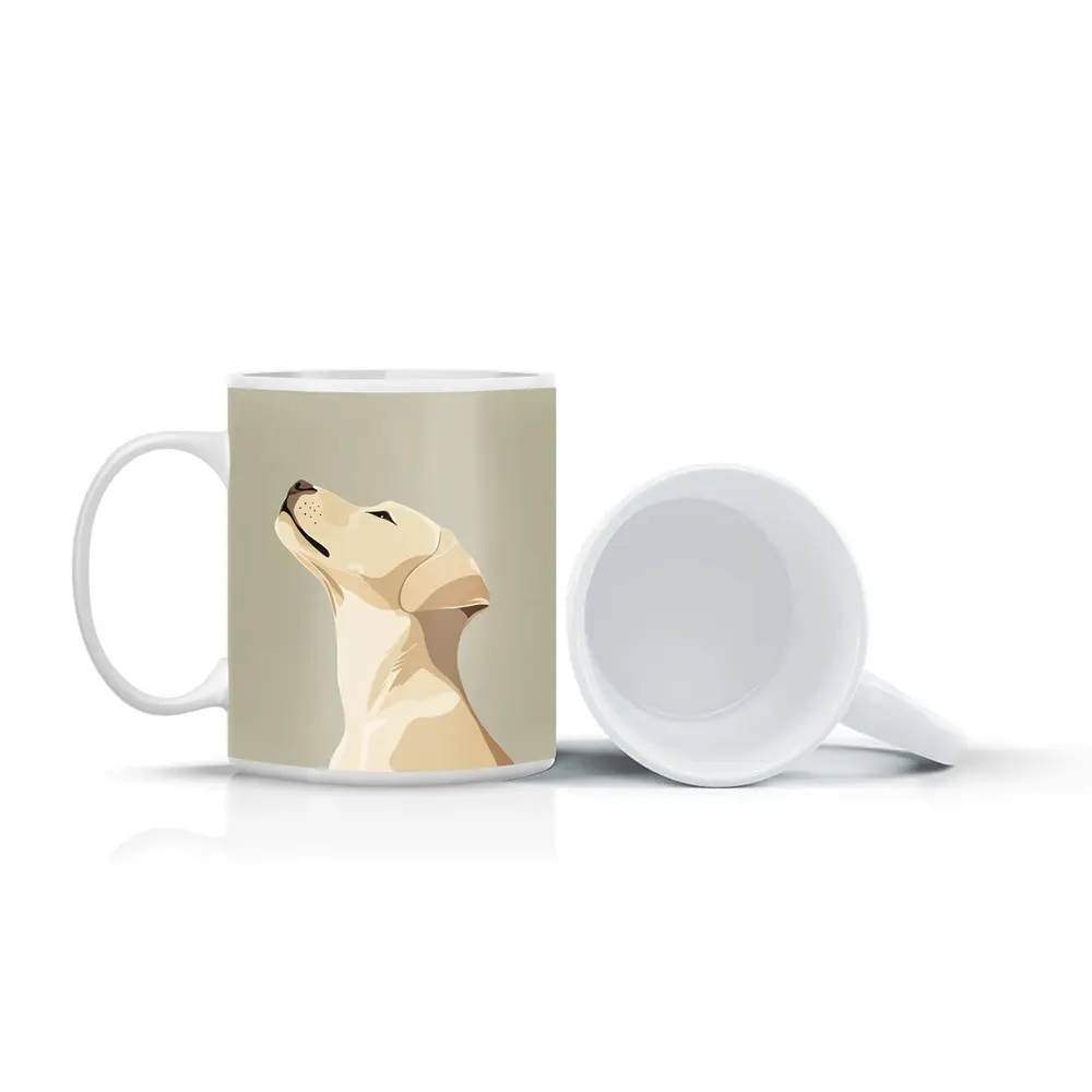 Yellow Labrador Retriever Looking Up Beige Background – Mugs