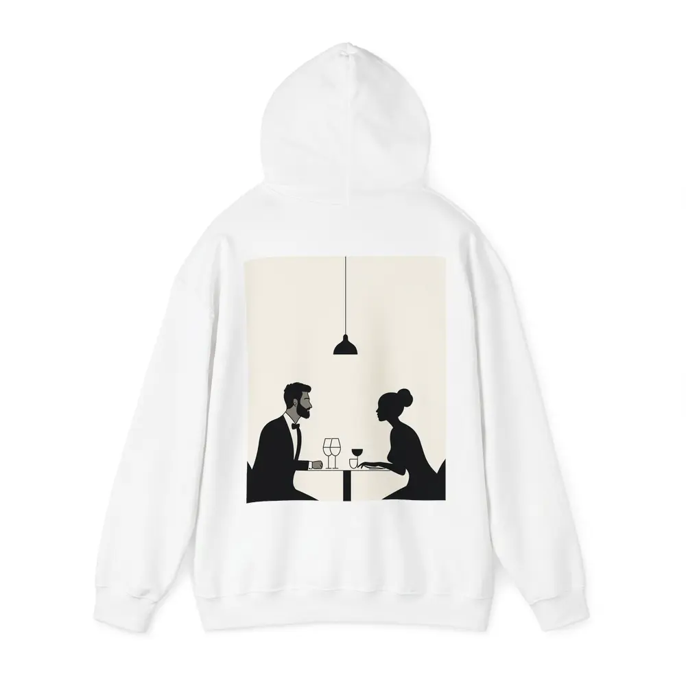 Couple Dining Minimalist Black Beige Restaurant Scene – Hoodies