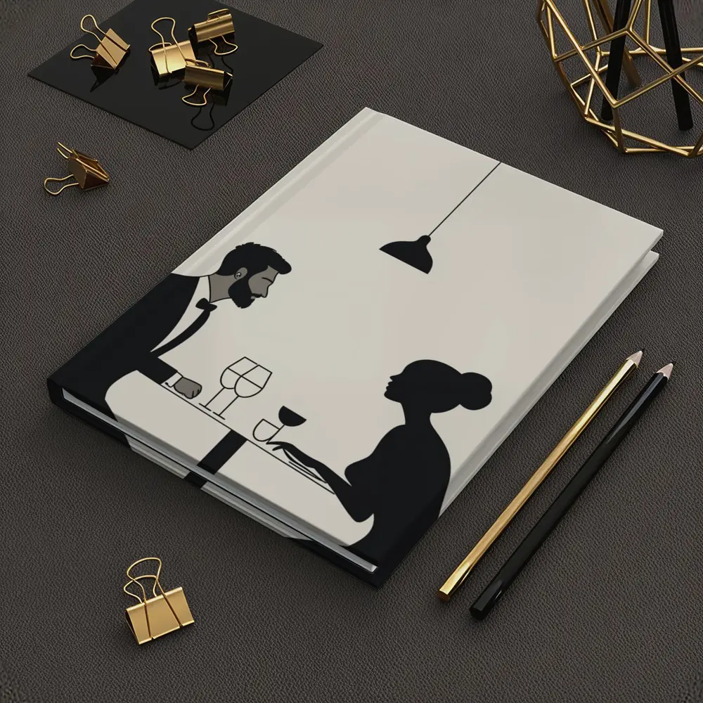 Couple Dining Minimalist Black Beige Restaurant Scene – Notebooks