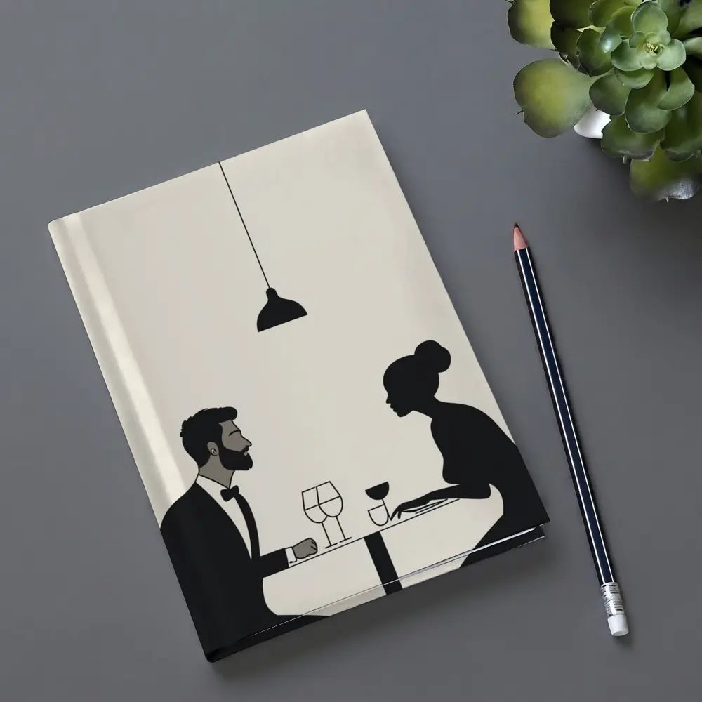 Couple Dining Minimalist Black Beige Restaurant Scene – Notebooks
