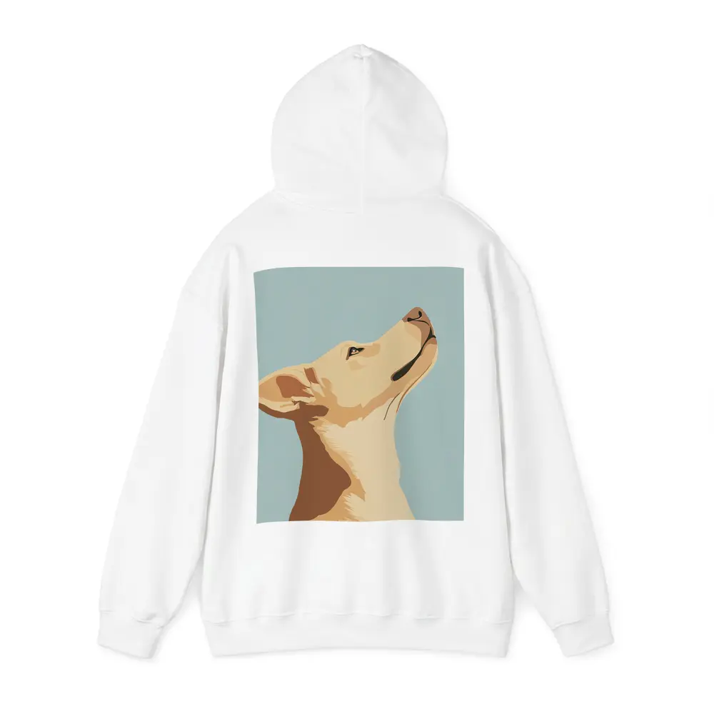 Yellow Lab Dog Looking Up Blue Background – Hoodies