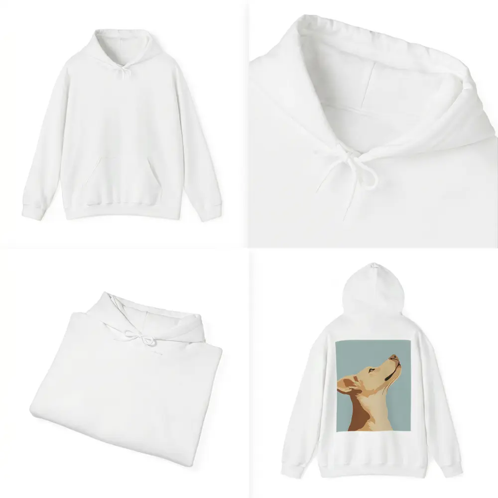 Yellow Lab Dog Looking Up Blue Background – Hoodies